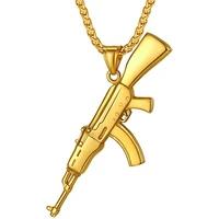 richsteel ak 47 gun pendant necklace for men stainless steel18k gold military style punk jewelry