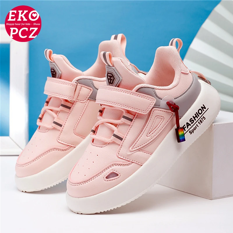 

EKOPCZ детская обувь для девочек Дизайнерские кроссовки Розовая белая повседневная обувь для девочек кожаная теннисная женская детская обувь