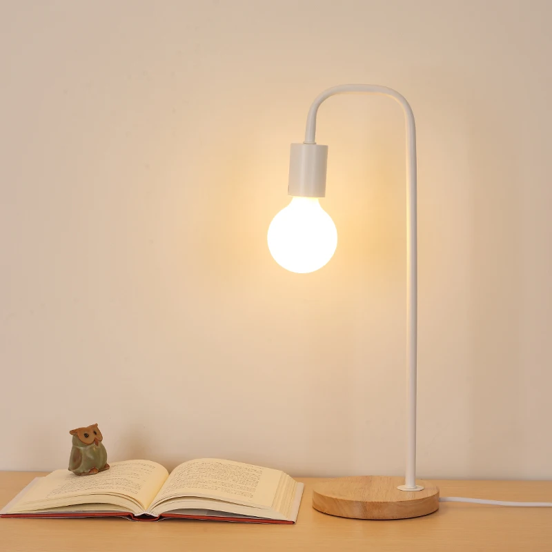 

Modern Wood Desk Lamp Bedroom Bedside Wooden Table Lamps Simple Metal Table Fixtures Room Decor Lighting WJB41612