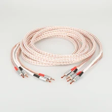 Pair 12TC HiFi Speaker Cable With 2 Banana Plug to 2/4 Banana Jack High Quality OCC Speaker Wire biwire speaker cable