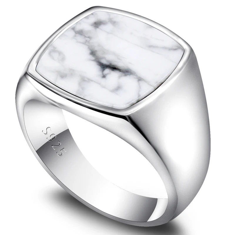 

Мужское кольцо из серебра 925 пробы, с натуральной белой бирюзой