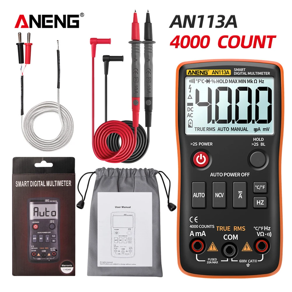 

ANENG AN113A Auto Range Intelligent Digital Multimeter 4000 Count Voltmeter Analog Tester True RMS Professional Multimeter Lcr