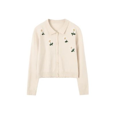 

Autumn Korean Style 2020 New Vintage Embroidery Flower Sweater Women Loose Short Cardigan Kawaii Plus Size Cardigans