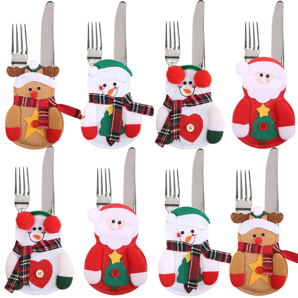8pcs Tableware Holder bag Christmas 2020 Snowman Christmas Decorations home decoration accessories Kitchen Tableware Holder bag