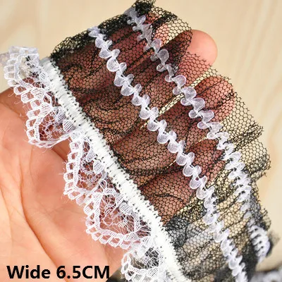 

6.5CM Wide White Black 3d Lace Pleated Mesh Fabric Elastic Ruffle Trim Collar Applique Clothes Dress Guipure DIY Sewing Supplies