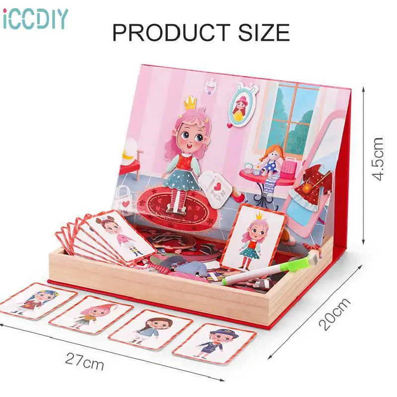 

Wooden Magnetic Double Sided Jigsaw Puzzle Game For Kids Educational Girl Dress Up Whiteboard Painting Children Toys