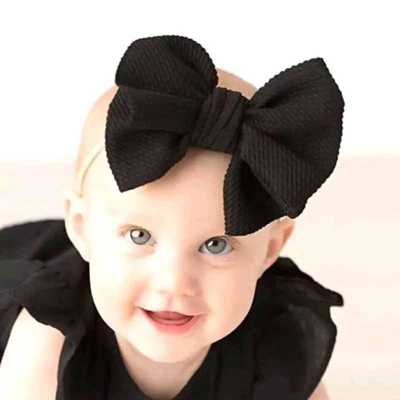 14*11 CM Toddler Solid Color Big Bowknot Elastic Headband Cute Handmade Bows Nylon Hairband Baby Hair Accessories Photo Props