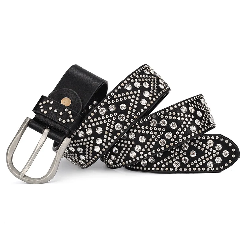 

New Fashion Cool Rivets Diamond Women's Belt Luxury Brand Ceinture Femme Luxe Belts For Women Waist Belt Silvery Women Belt