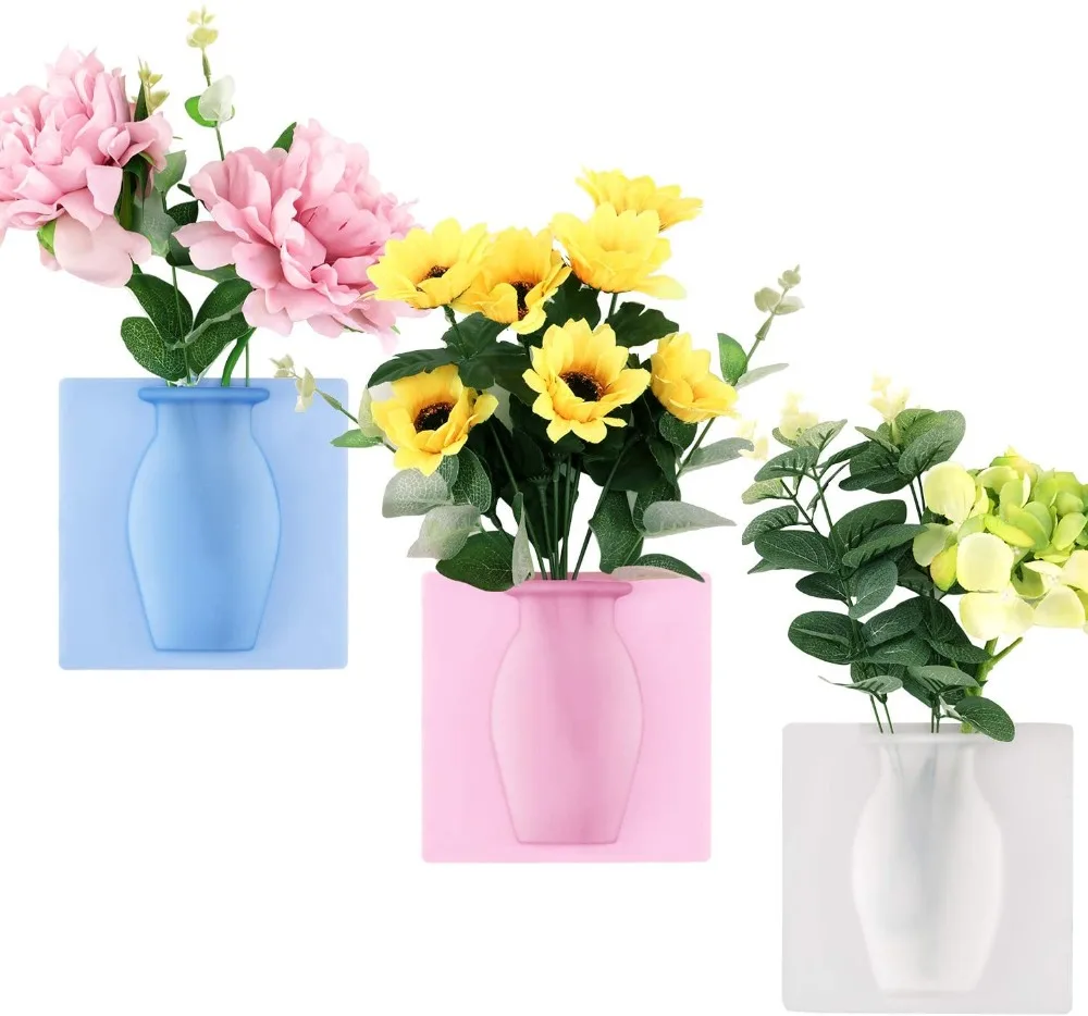 

Wall Hanging Floret Bottle Silicone Vase Container Magic Sticker On Glass Plant Flower Pots Silicone Sticky Container Home Decor