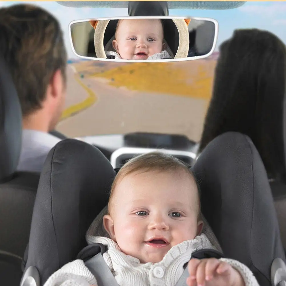Espejos frontales para beb&eacute;, oso de peluche de dibujos animados, espejo ajustable para asiento trasero de coche, Monitor de visi&oacute;n de seguridad para ni&ntilde;os peque&ntilde;os-1
