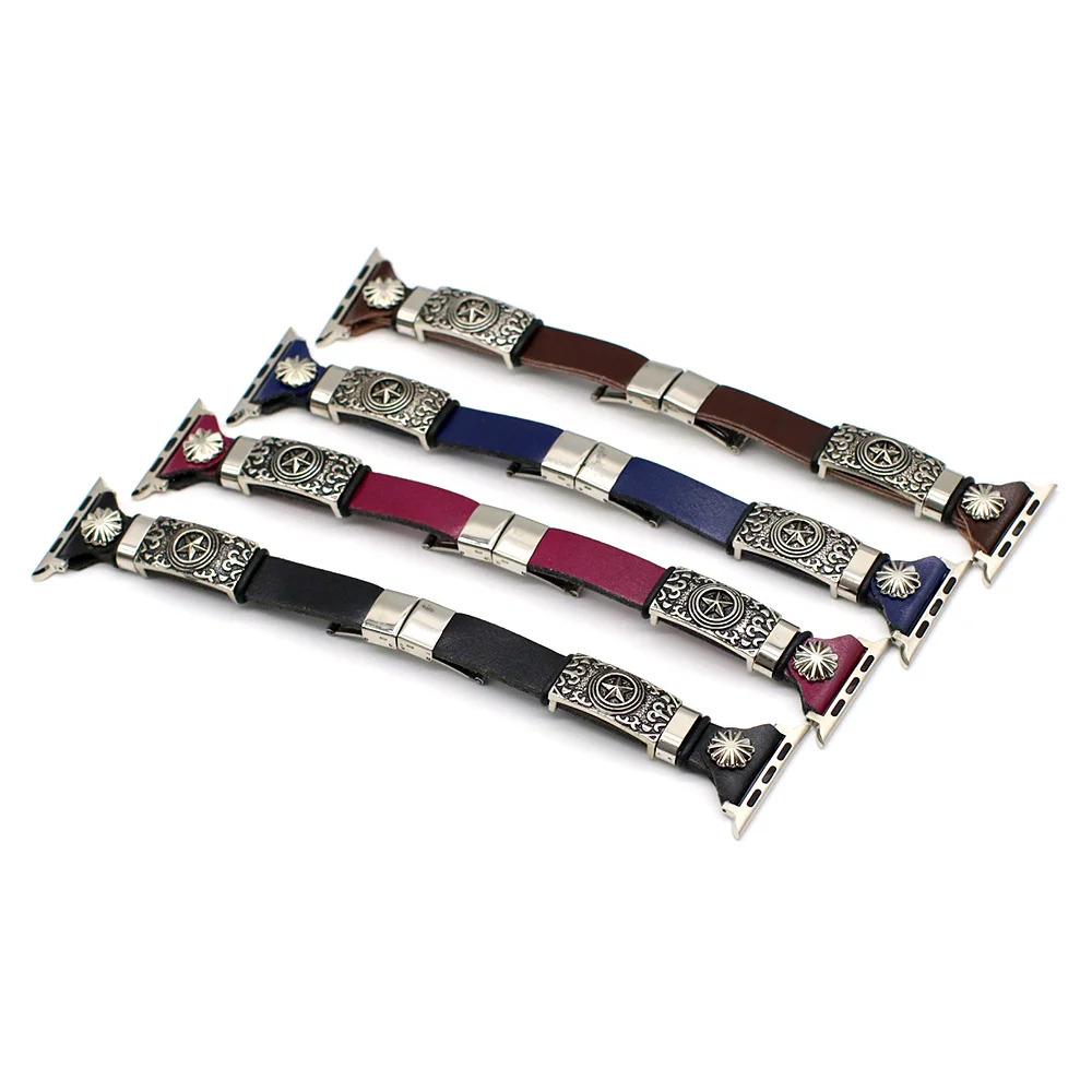 

Retro Handmade Real Leather Bracelet Belt For Apple Watch Band 38mm 40mm 42mm 44mm iWatch Strap Series 2 3 4 5 6 SE Watchband