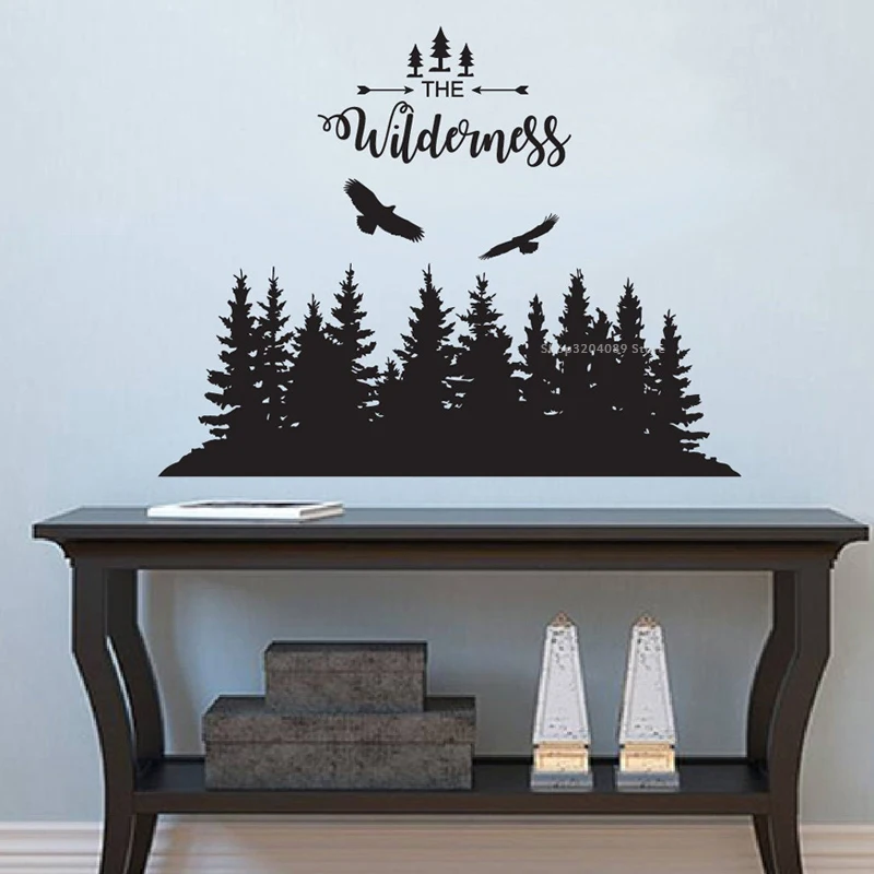 Наклейка на стену лес с орлами Виниловая наклейка изображением природы сосны