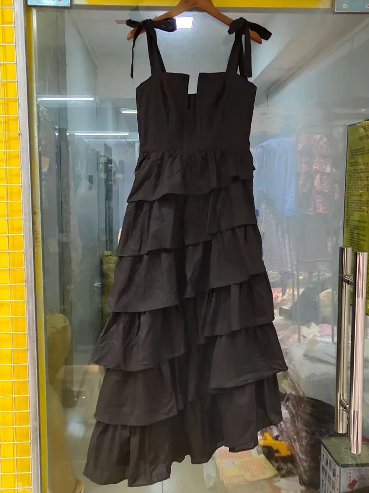 

Catwalk style retro sexy leaky shoulders high waist multi-level ruffle dress ladies summer 2021 new irregular tutu skirt