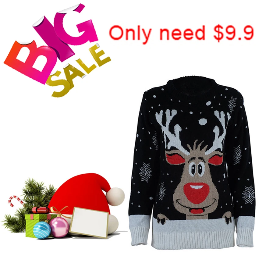 Джемпер размера плюс 4xl Свитера с оленем в виде снеговика новый Рождественский