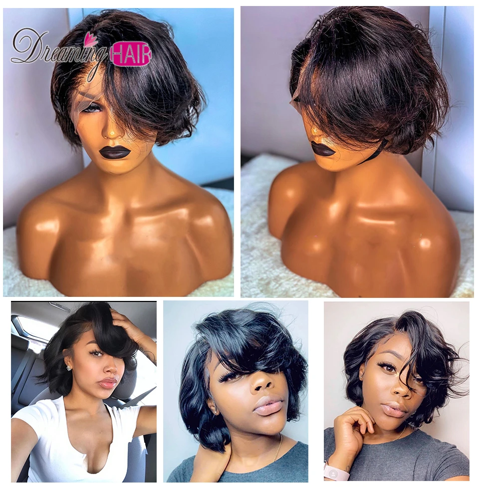 613 Pixie Cut кружевные передние короткие парики из человеческих волос с детскими волосами бразильские волосы парик швейцарские кружева отбеленные узлы парики для черных женщин
