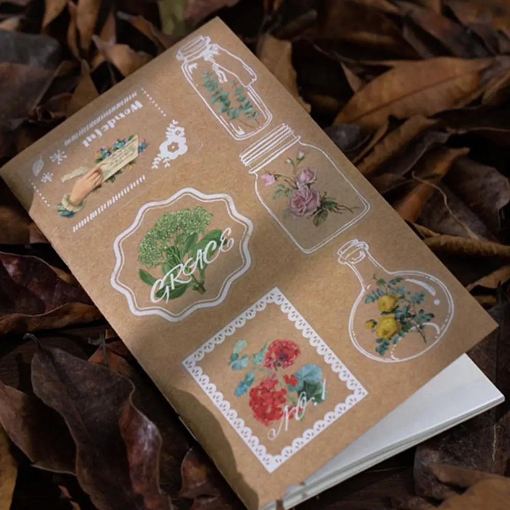 

Retro Literary Flower Hand Account Material Decorative Stickers Pet Pack Flowers Frame Stickers For Cup Phone Scrapbooking P3j0