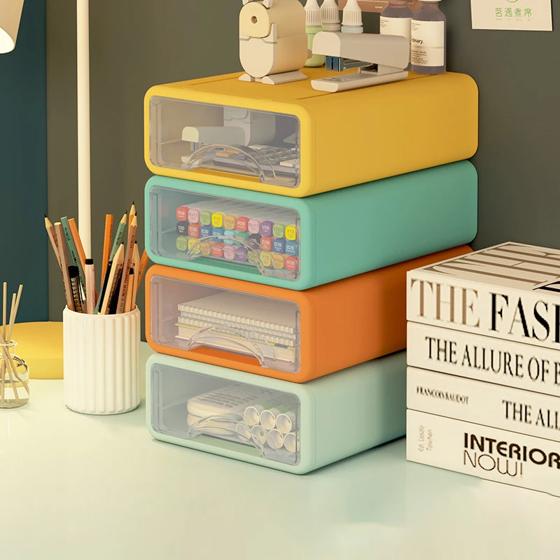Ящик для хранения пластиковый с выдвижными ящиками, стопкующийся органайзер для косметики, домашнего офиса, мелочей и канцелярии.