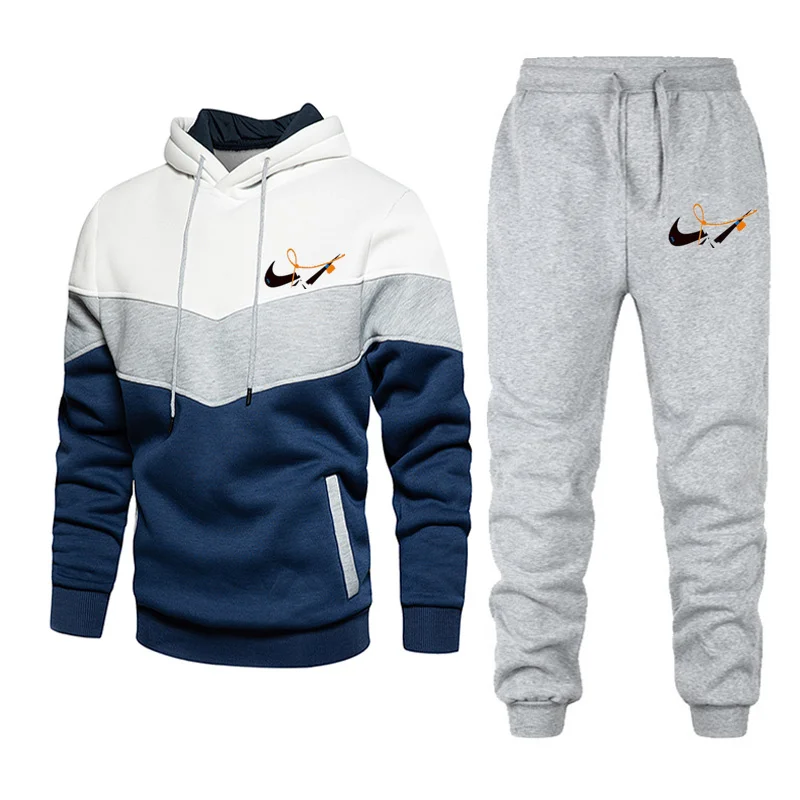 

2021 Spring Autumn New Men jacket Fashion Sports Suit Men's Stitching Hoodie Sweatshirt Sweatpants Casual Sports 2-piece Set