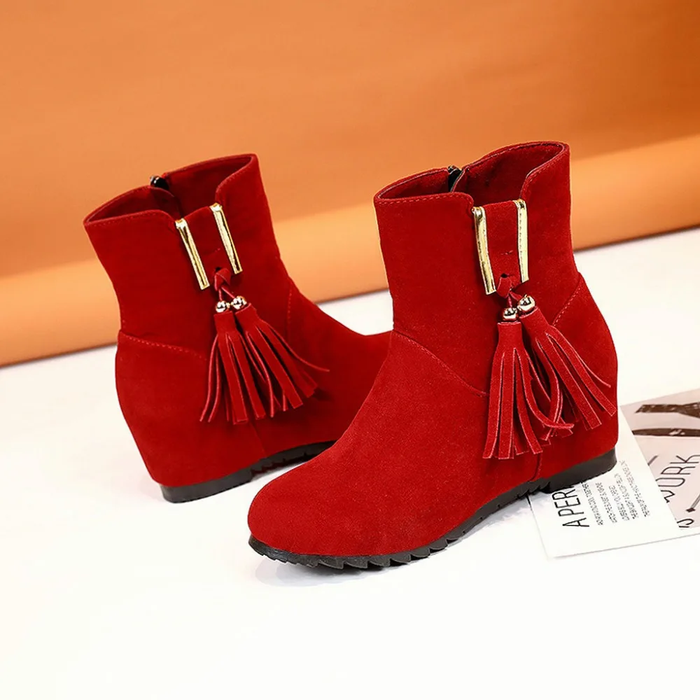 Г., обувь для ранней зимы женские ботинки на танкетке теплые женские ботинки, увеличивающие рост женские ботильоны на молнии с металлическим украшением, черный цвет