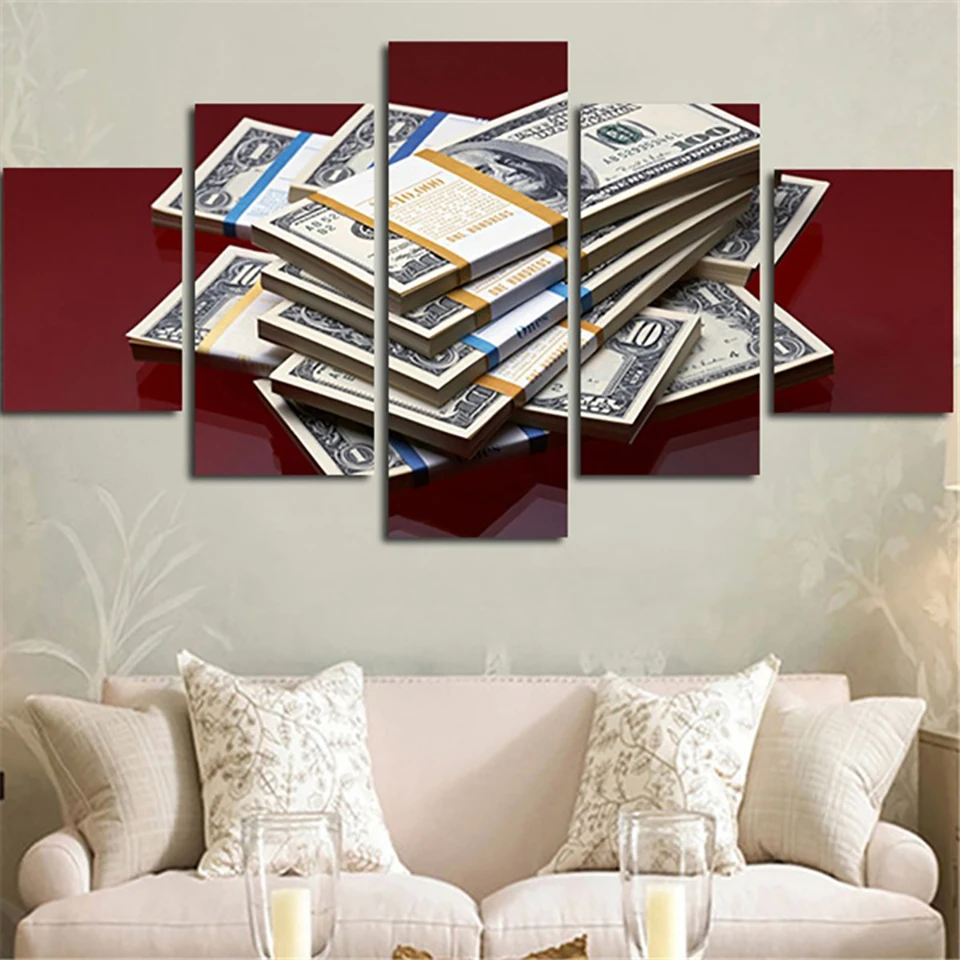 Home Decoration Posters Frame Living Room HD Printed 5 Panel Money Landscape Modular Picture Wall Art Modern Painting On Canvas | Дом и сад