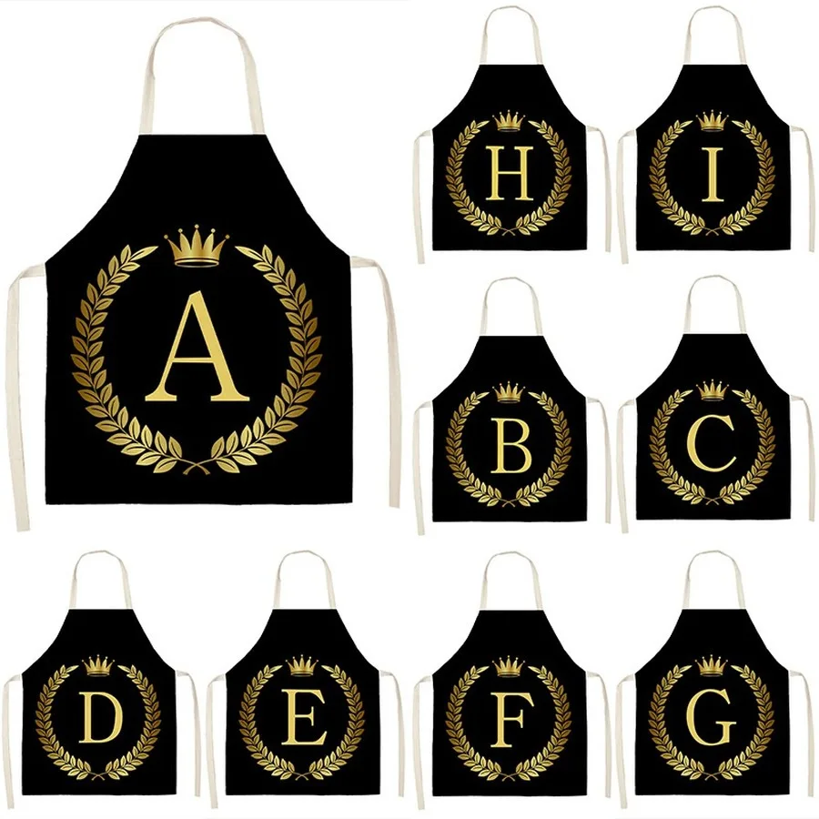 

Golden Letter Apron Black Apron Kitchen Apron Adult Kids Sleeveless Apron Garden Apron Home Cotton and linen