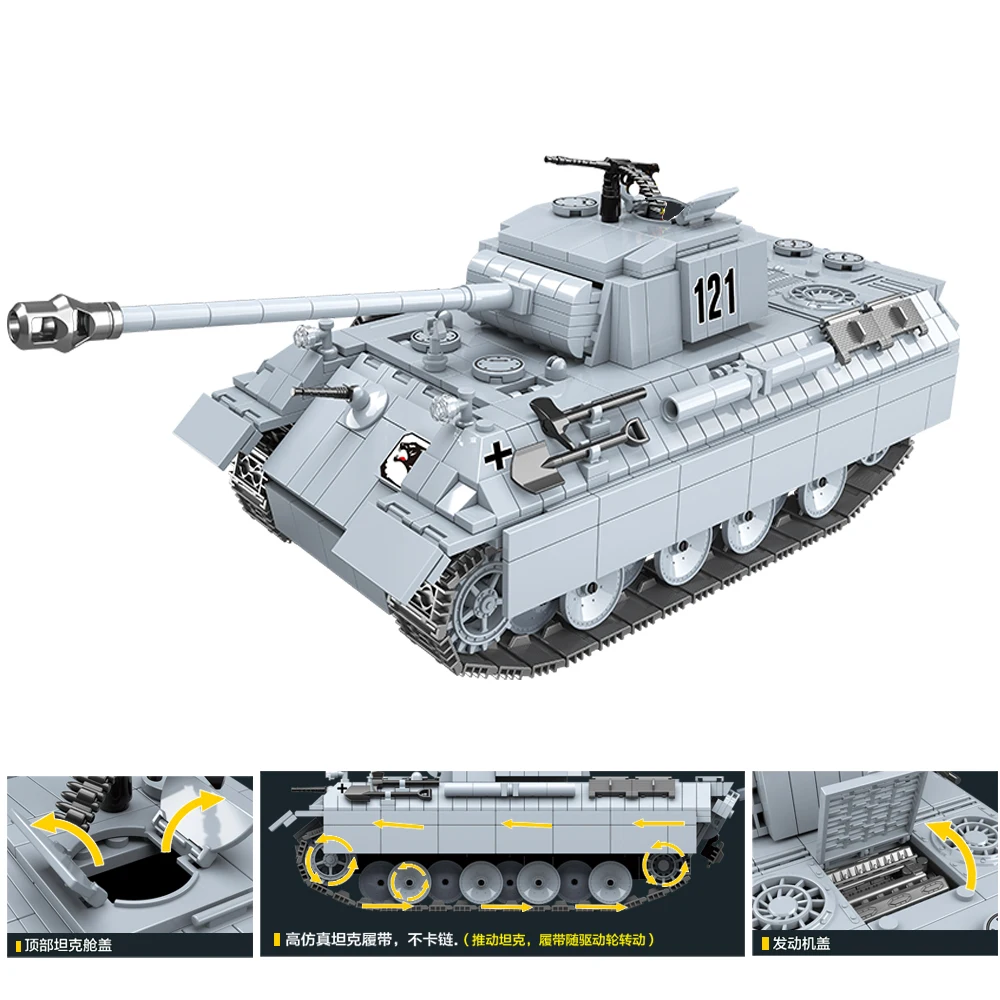 

Military Panther Tank 121 Building Blocks 990PCS WW2 Soldier Army Weapon Parts Bricks Kids Toys For Children