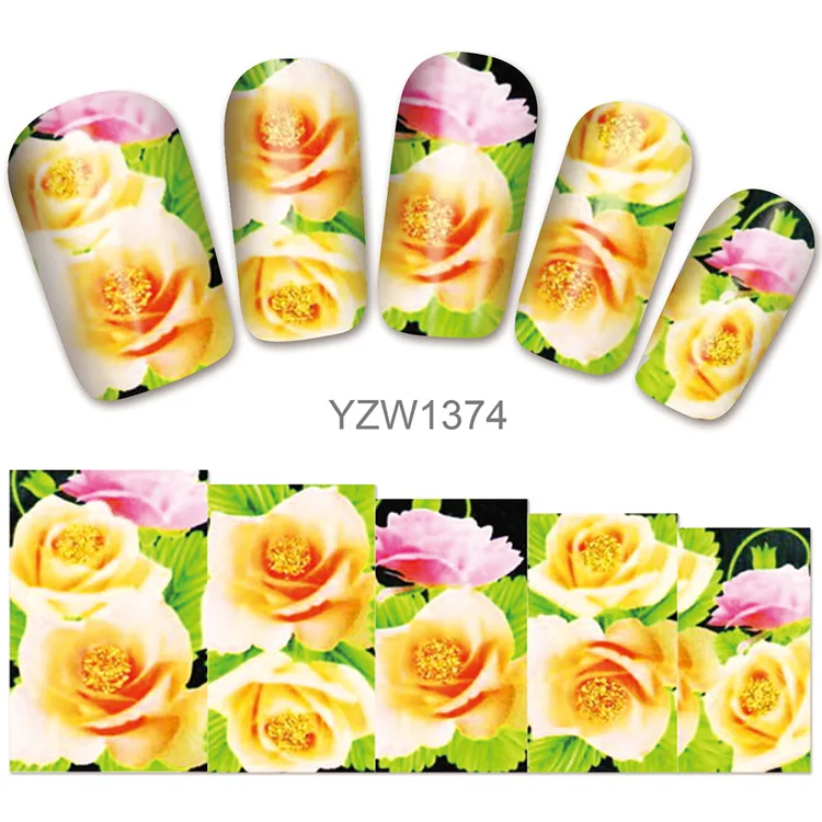 YZW-1374 3D рельефные наклейки на ногти Цветок Клей DIY дизайн цветочный узор маникюр слайдер ногтей Советы Декоративные наклейки - Цвет: YZW-1374