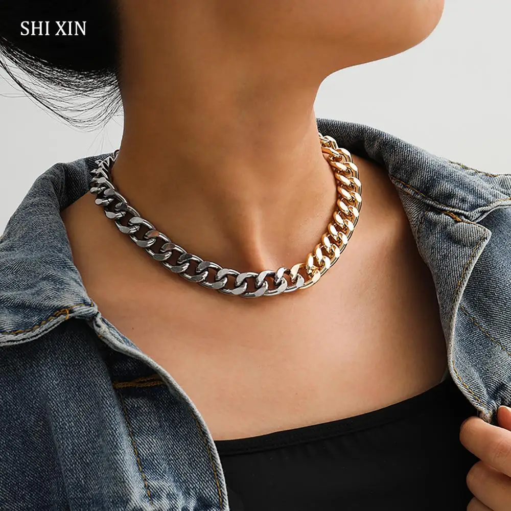 

SHIXIN Hip Hop Thick Short Choker Necklace for Women/Men Egirl Collar Cuban Link Chain Necklace Chunky 2021 Neck Jewelry Collier