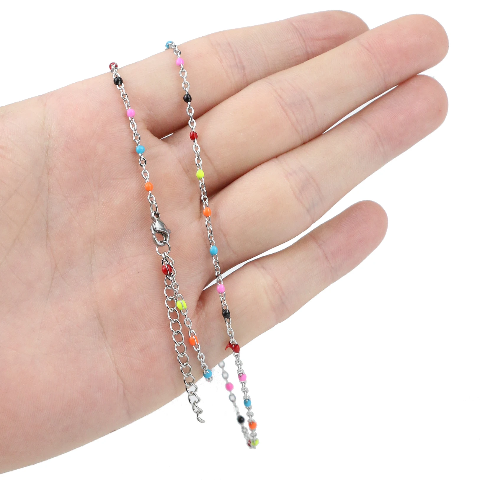Steel Multicolor Ожерелье-чокер из нержавеющей стали с золотым покрытием, эмаль, спутниковый бисерный кабельный шар, цепочка, колье, DIY ожерелья и ювелирные изделия - Окраска металла: Steel Multicolor
