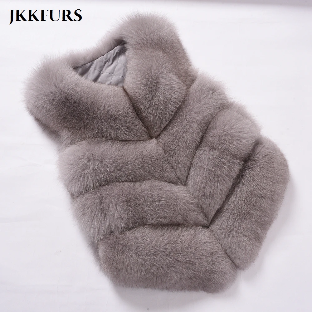 JKKFURS Модный женский 4 ряда меховой жилет настоящий мягкий толстый лисий мех жилет женский Зимний натуральный жилет S1677