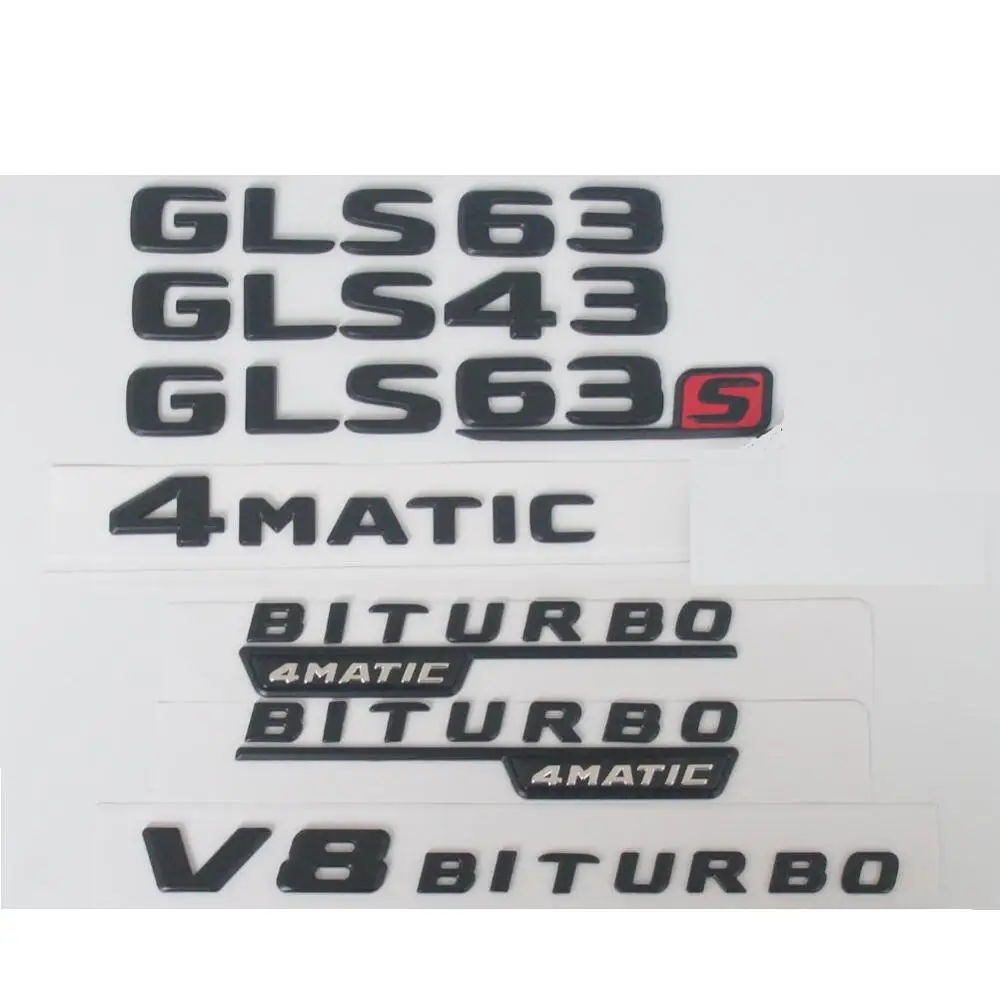 For Mercedes Benz Black X166 W166 GLS43 GLS53 GLS63s GLS 63 S AMG Emblem V8 BITURBO 4MATIC 4MATIC+ Emblems Badges