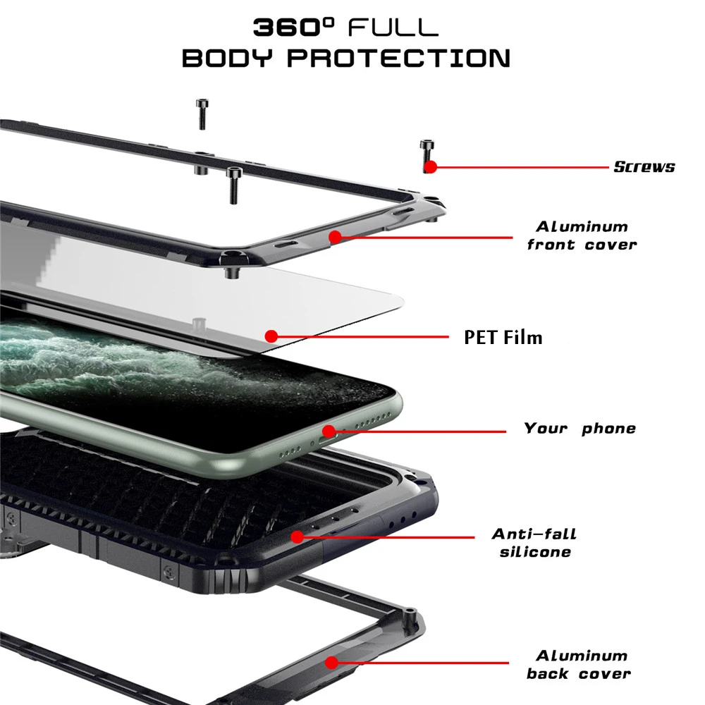 luxury metal aluminum ip68 waterproof phone case for iphone se 2 11 pro max xr x 6 6s 7 8 plus xs max shockproof dustproof cover free global shipping
