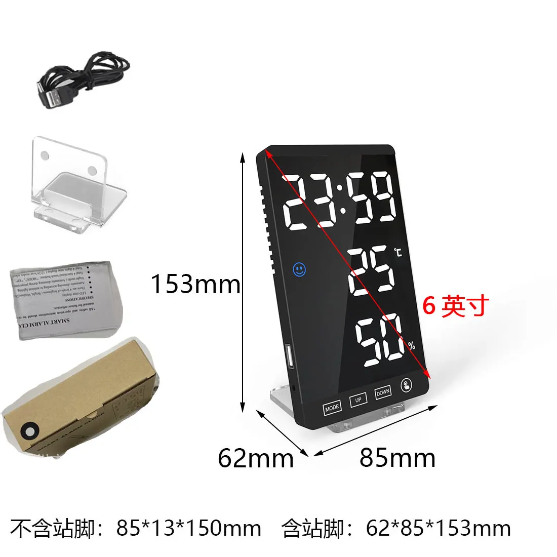 

Electronic Desktop Clock LED Digital Alarm Clock Watch Bedside Wake-up Time Projector Snooze Function With Thermometer Hygromete