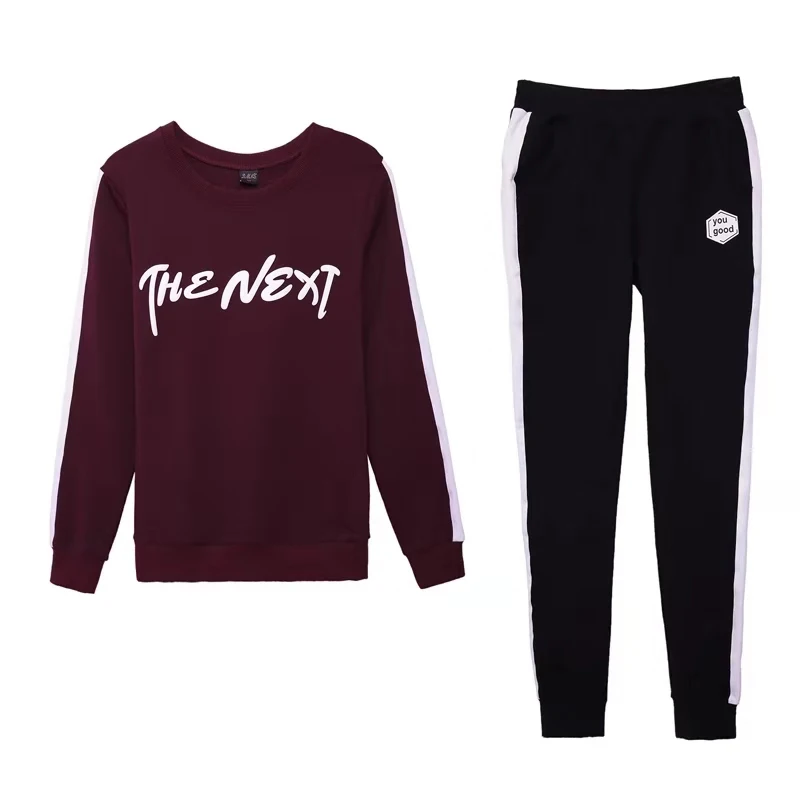 

long sleeved trousers womens two piece sets 2019 Sports new fashion 2 piece outfits for women plus velvet student red black