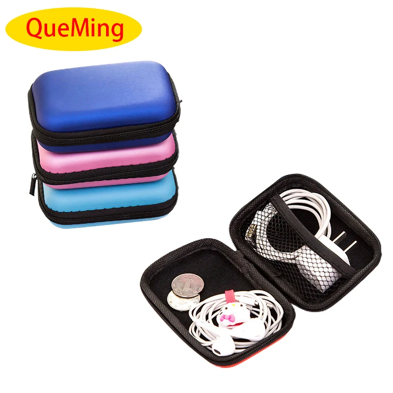 

Zipper Hard Earphone Case EVA Leather Headset Sundries Storage Bag Protective Usb Cable Organizer Portable Earbuds Pouch Box