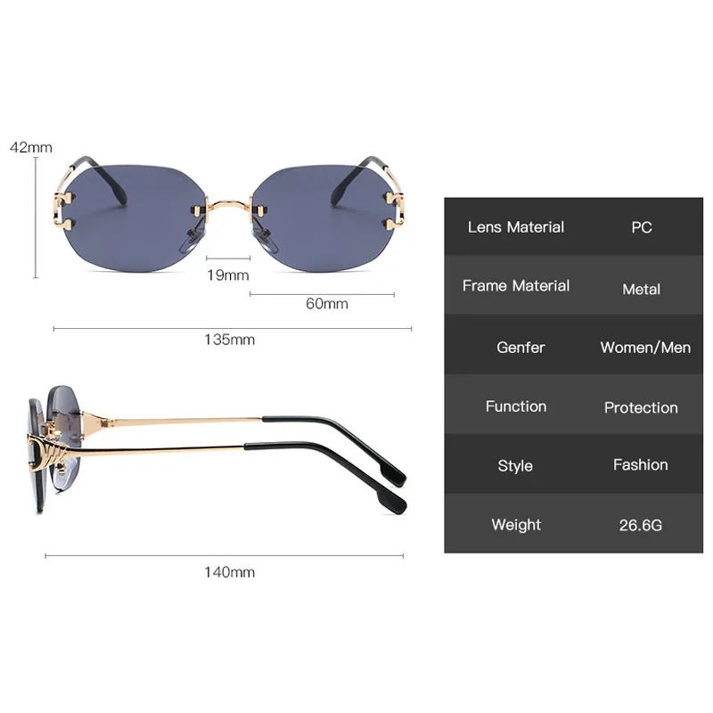 

Fashion Popular Rimless Oval Sunglasses Women Men Shades Alloy Glasses UV400 Goggles Candy colors Shades For Women