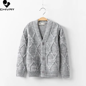 New Kids Fashion V-neck Cardigan 2021 Autumn Winter Boys Sweater Solid Knitted Jumper Sweaters Coat Children Casual Cardigans