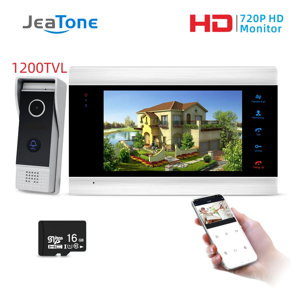 P203B1M706S1-IP-16 Jeatone " монитор видеодомофоны система безопасности сенсорная кнопка Водонепроницаемая камера дверной звонок многоязычный, поддержка дистанционного управления - Цвет: P203B1M706S1-IP-16