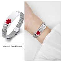 custom medical alert mesh bracelet id diabetic bracelet for women men stainless steel personalized allergy emergency wrist