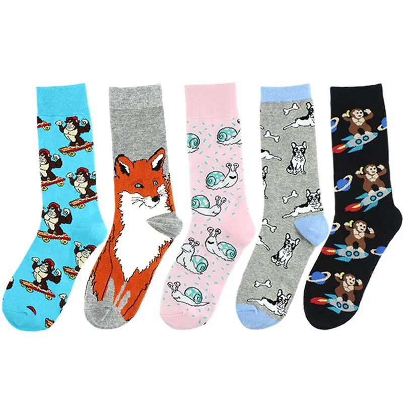 Хлопковые носки до середины икры для взрослых с забавными животными скейтборд
