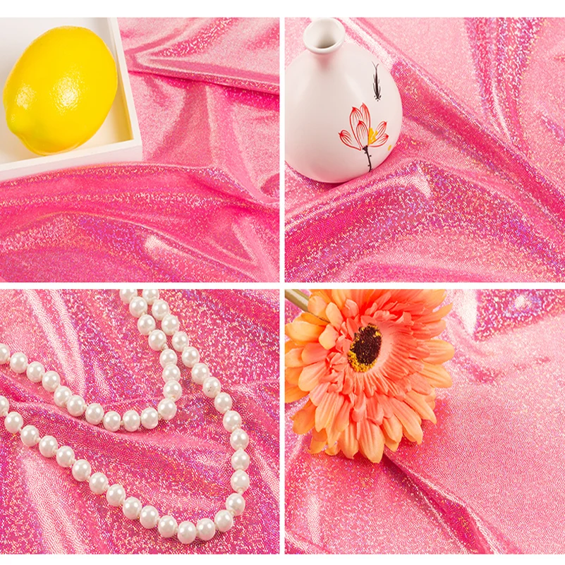 

Colorful Shiny Laser Polyester Fabric for Background Dolls Dress Decor Txtile 100x150cm