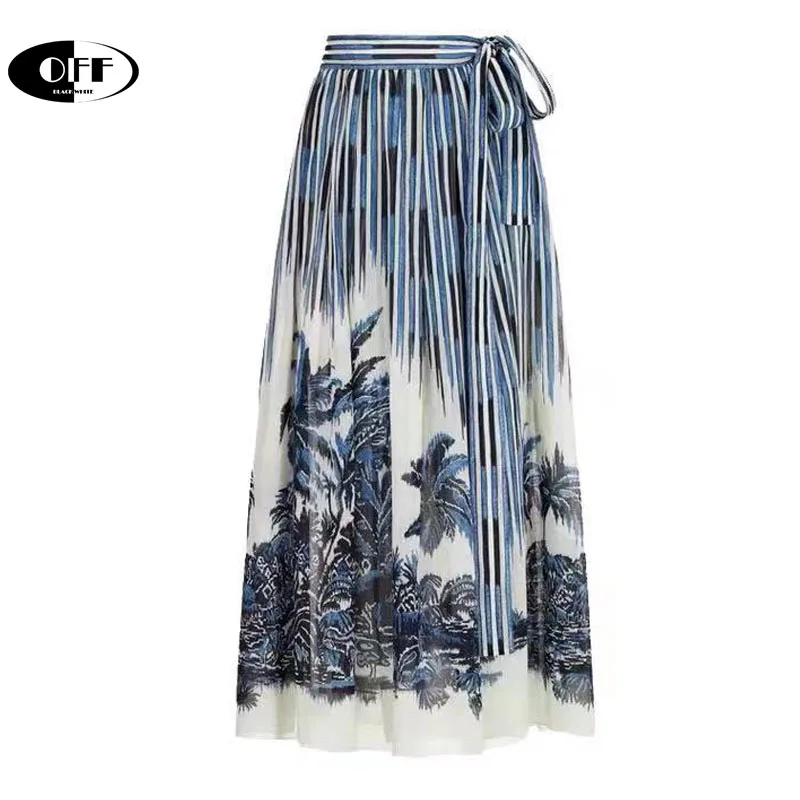 Дизайнерская подиумная винтажная юбка миди в полоску повседневная женская на