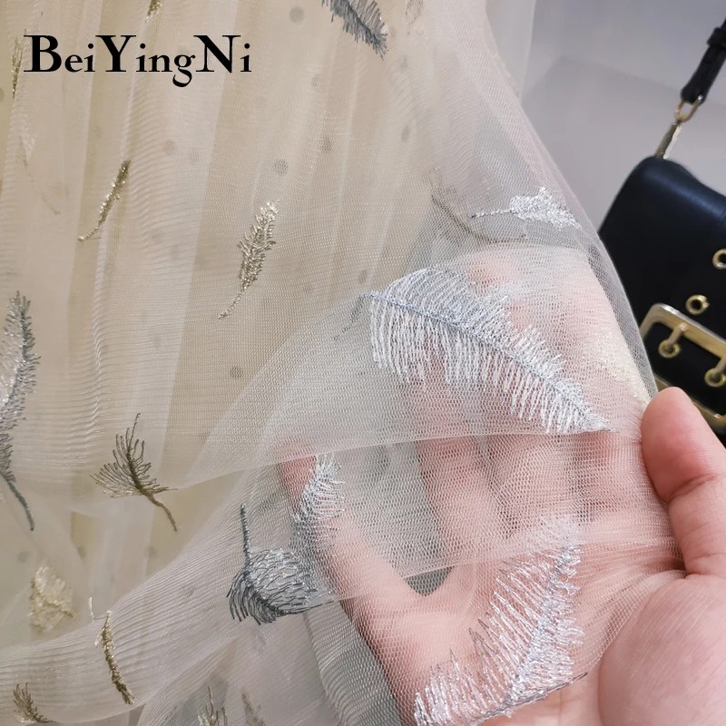 Beiyingni Tutu Skirt Women Long Korean Casual Tulle Midi Pleated Skirts Womens Pink Black White Polka Dot Embroidery | Женская одежда