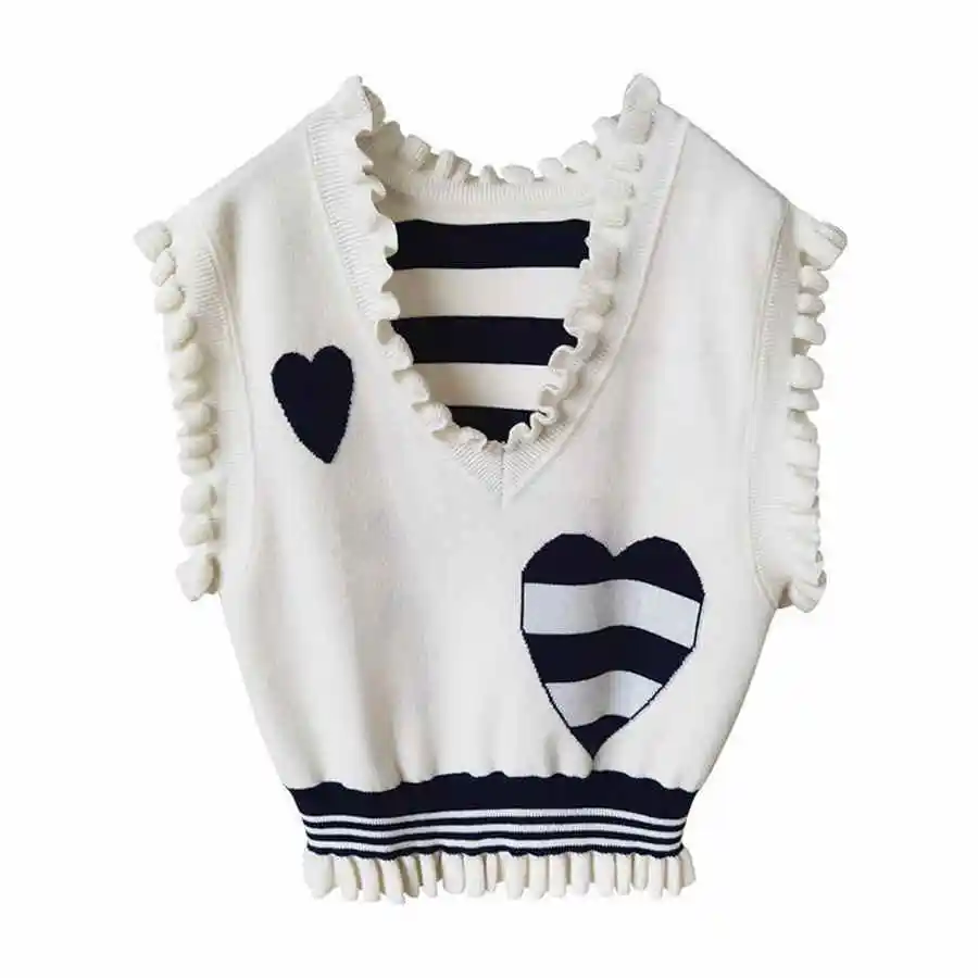 

Autumn Fashion Splice Love Women Sweater All-Match Short Knitting Fashion V-Neck Sweater Pullover Outerwear Tops TT0673