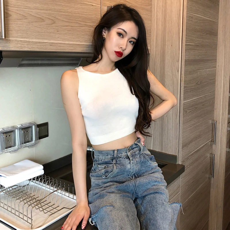 Майка-жилет MUMUZI в стиле ретро вязаная кружевная ажурная рубашка на бретельках с