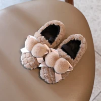 little kids loafers sweet casual shoes fluffy fur children cotton shoes for toddlers girls pom pom hairy ball bowtie winter warm