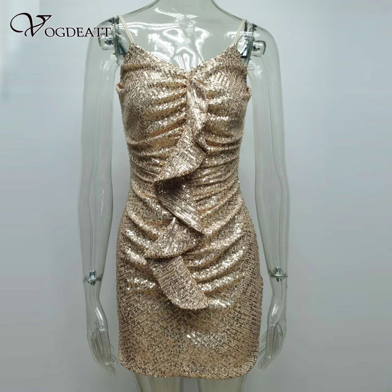 Сексуальное платье с блестками VOGDEATT Женская Мини-Клубная одежда открытой спиной