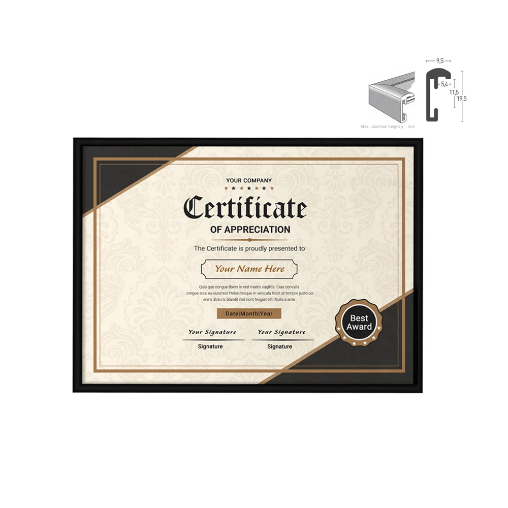 Certificate Diploma Award Documenet Frame Half Round Profile for Wall 8.5x11