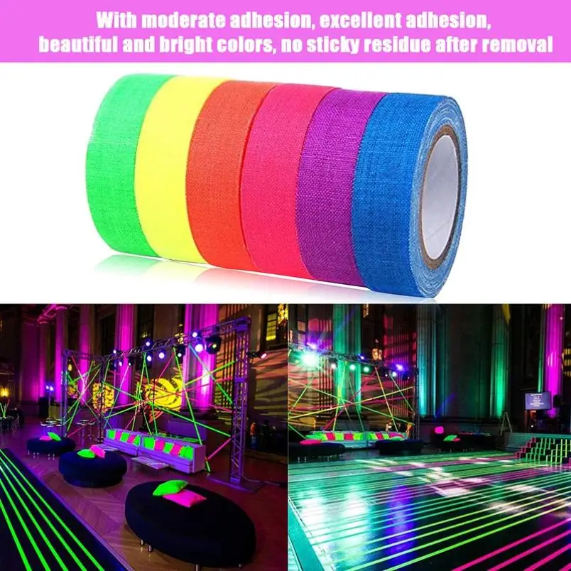 

6pcs/Set Fluorescent Tape UV Blacklight Reactive Glow In The Dark Tape Neon Gaffer Tape Safety Warning For Home Decor
