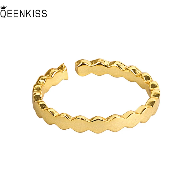 

QEENKISS RG6128 2021 Fine Jewelry Wholesale Fashion Woman Girl Birthday Wedding Gift Round 18KT Gold White Gold Opening Ring